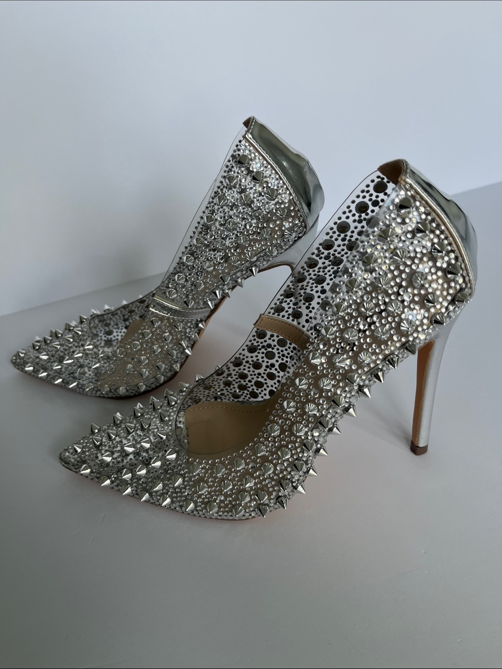 NEW Silver Crystal-Stud Pointed Toe Pumps - Picture 4 of 6